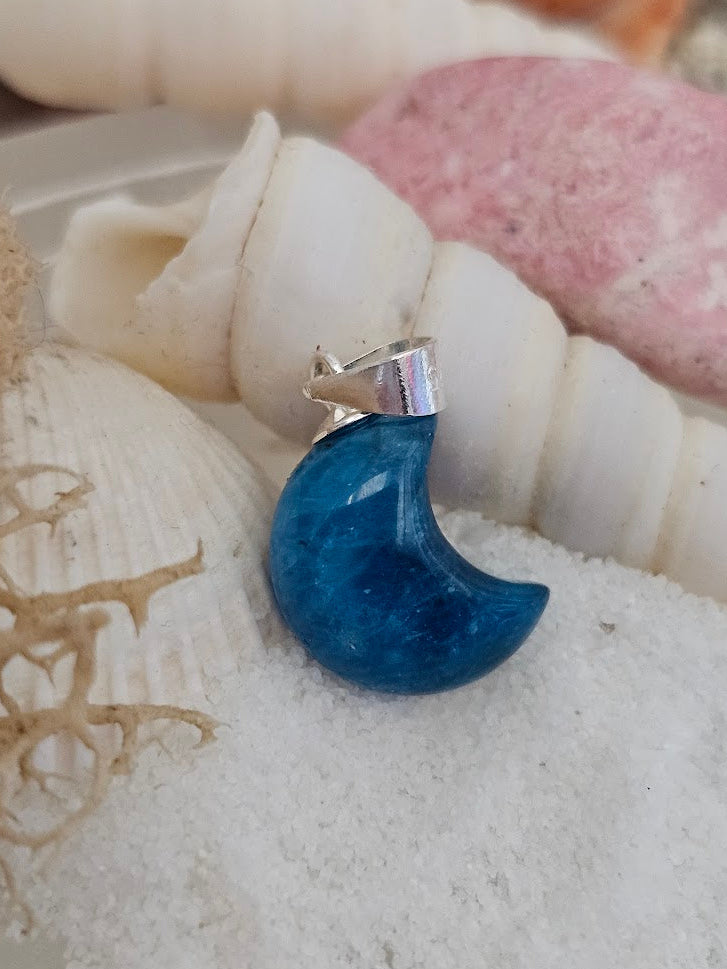 Blue Apatite Moon Pendant