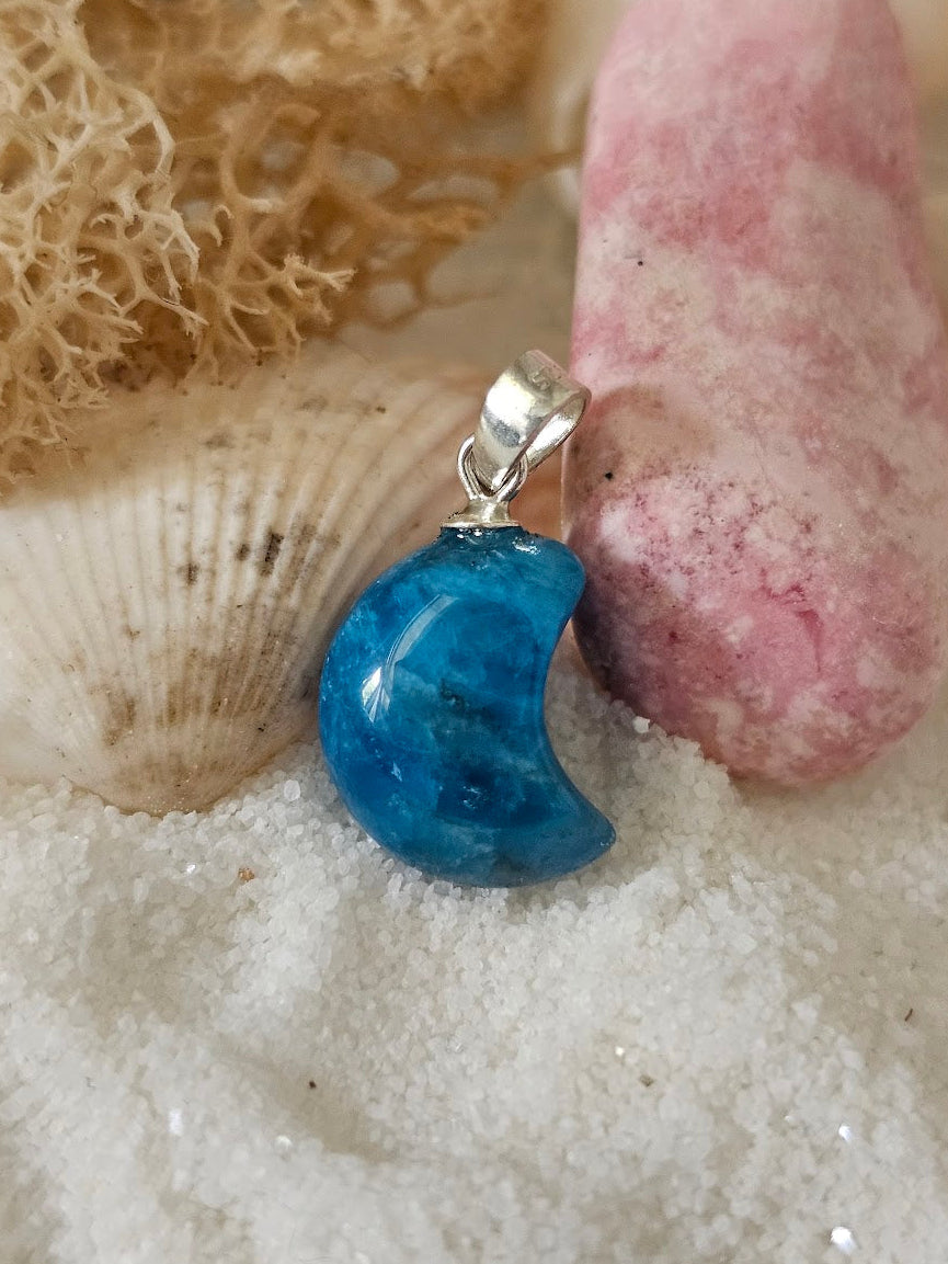 Blue Apatite Moon Pendant