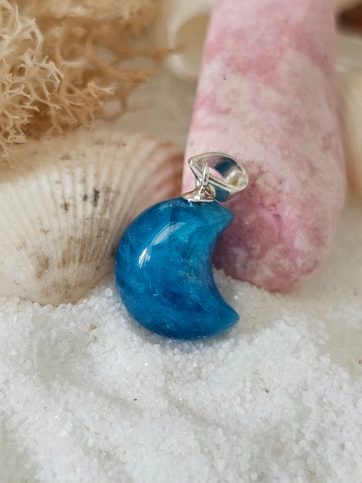Blue Apatite Moon Pendant