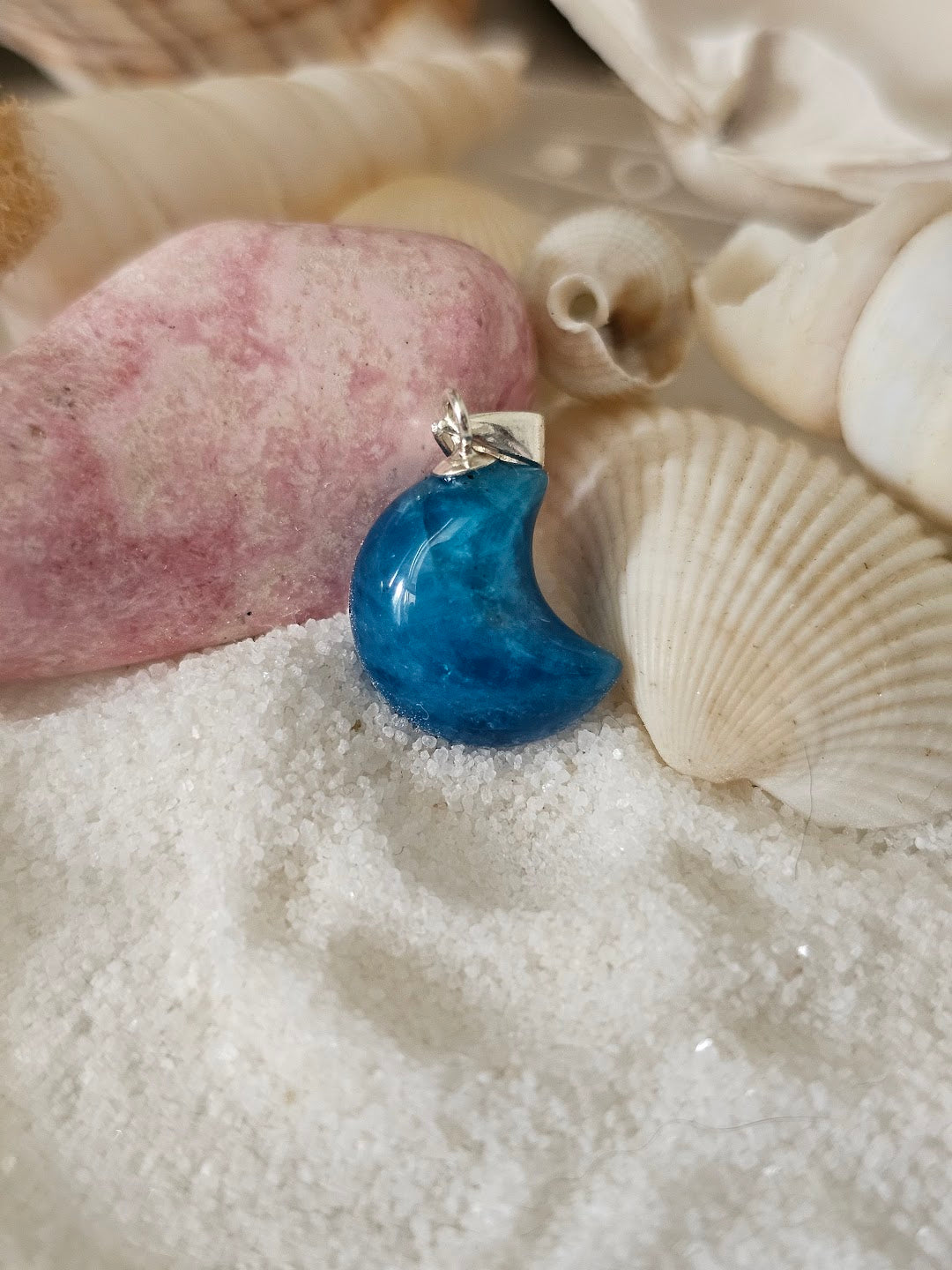 Blue Apatite Moon Pendant