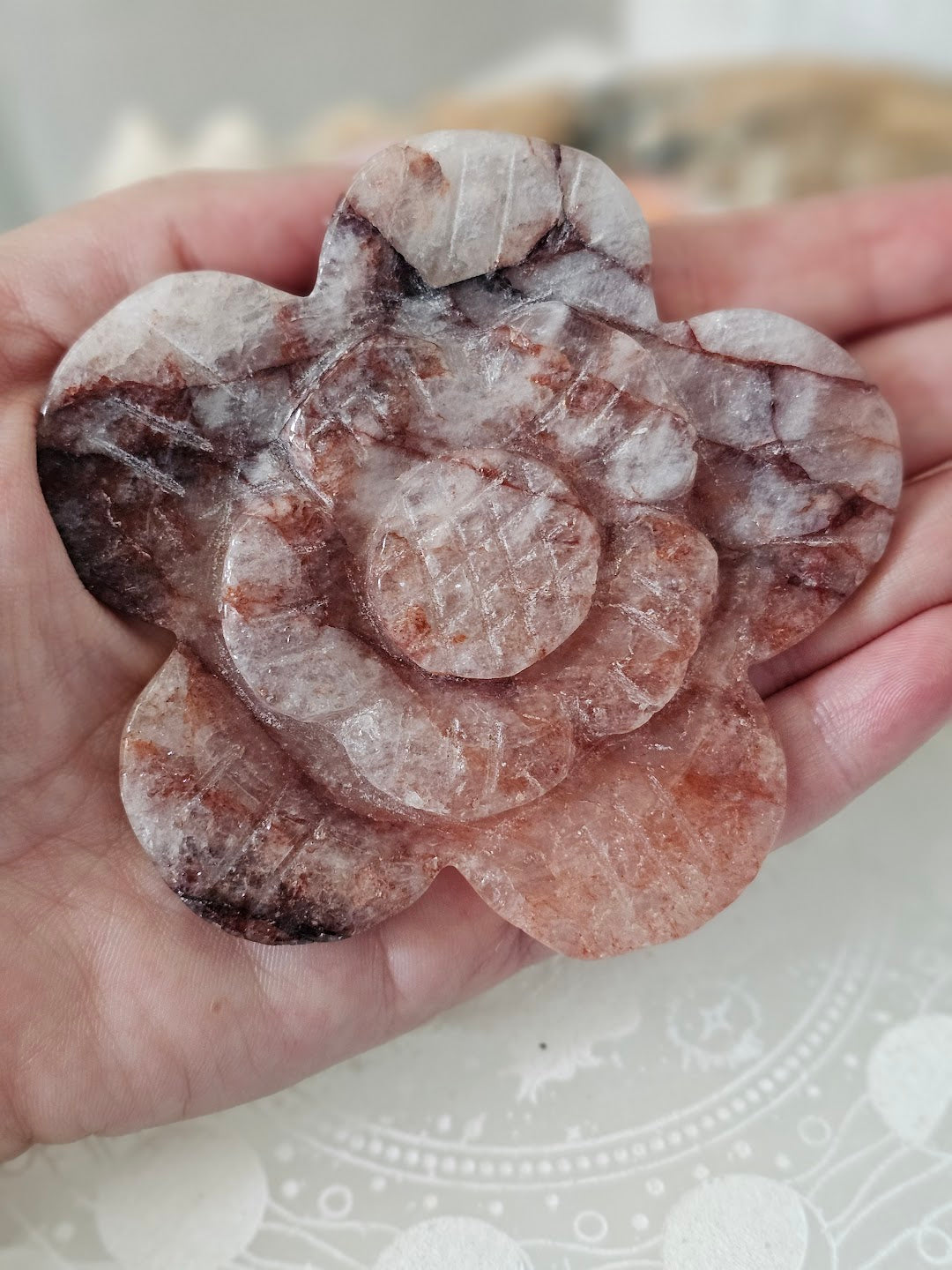 Fire Quartz Flower Carving