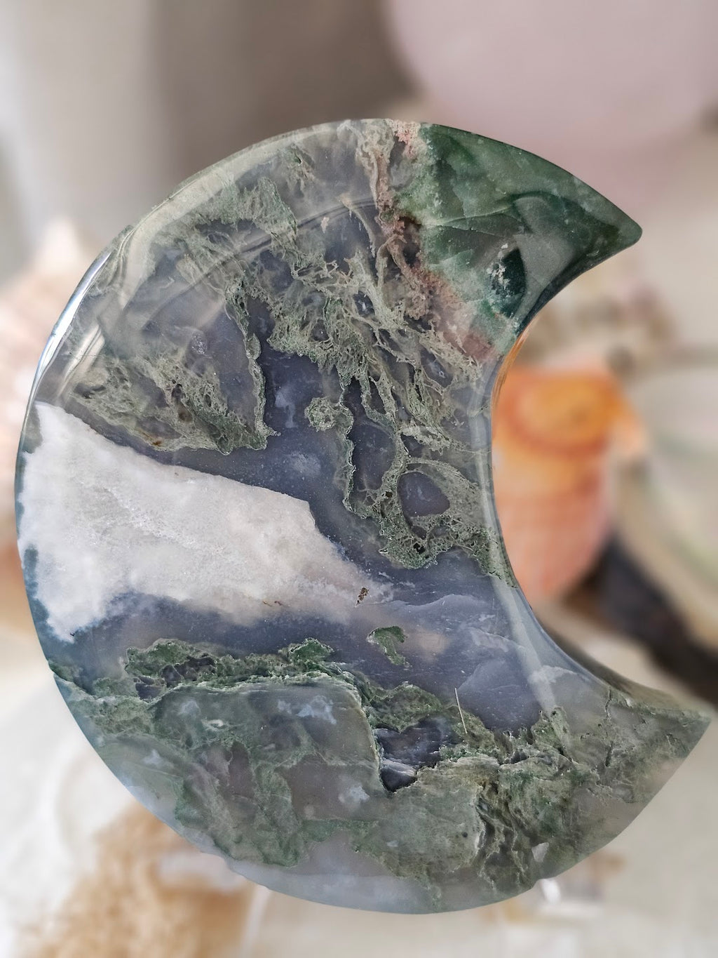 Moss Agate Large Moon