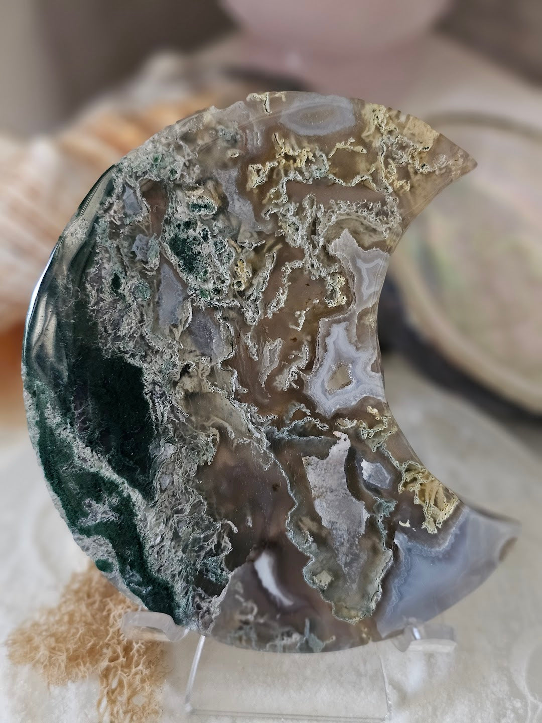Moss Agate Large Moon