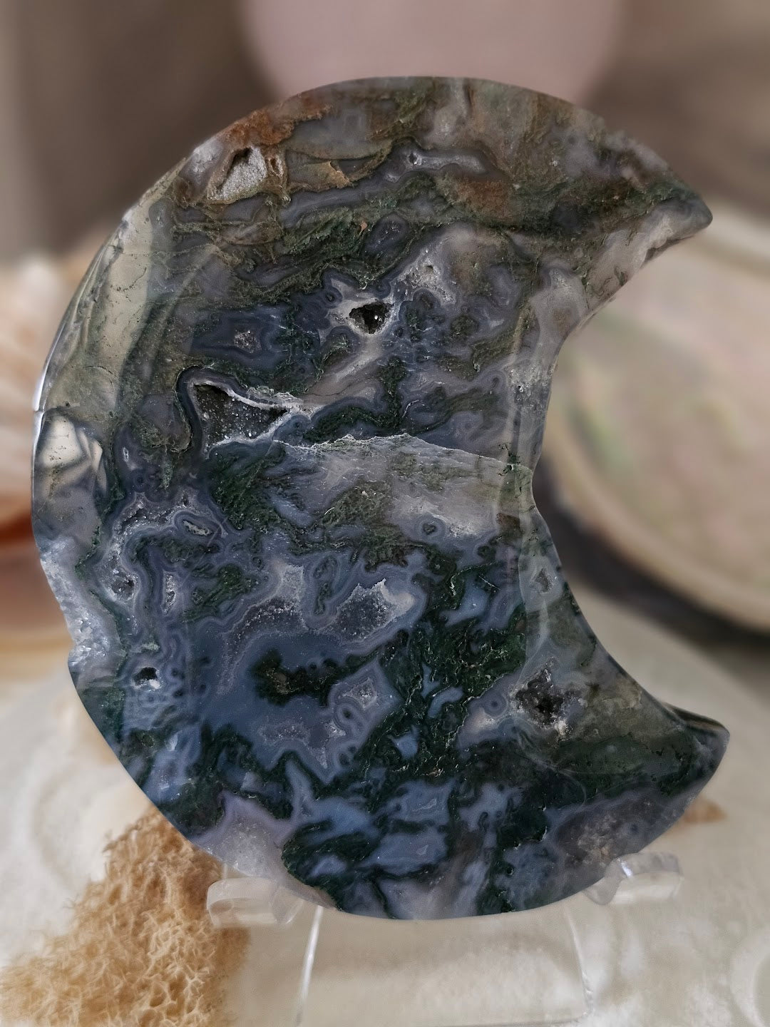 Moss Agate Large Moon