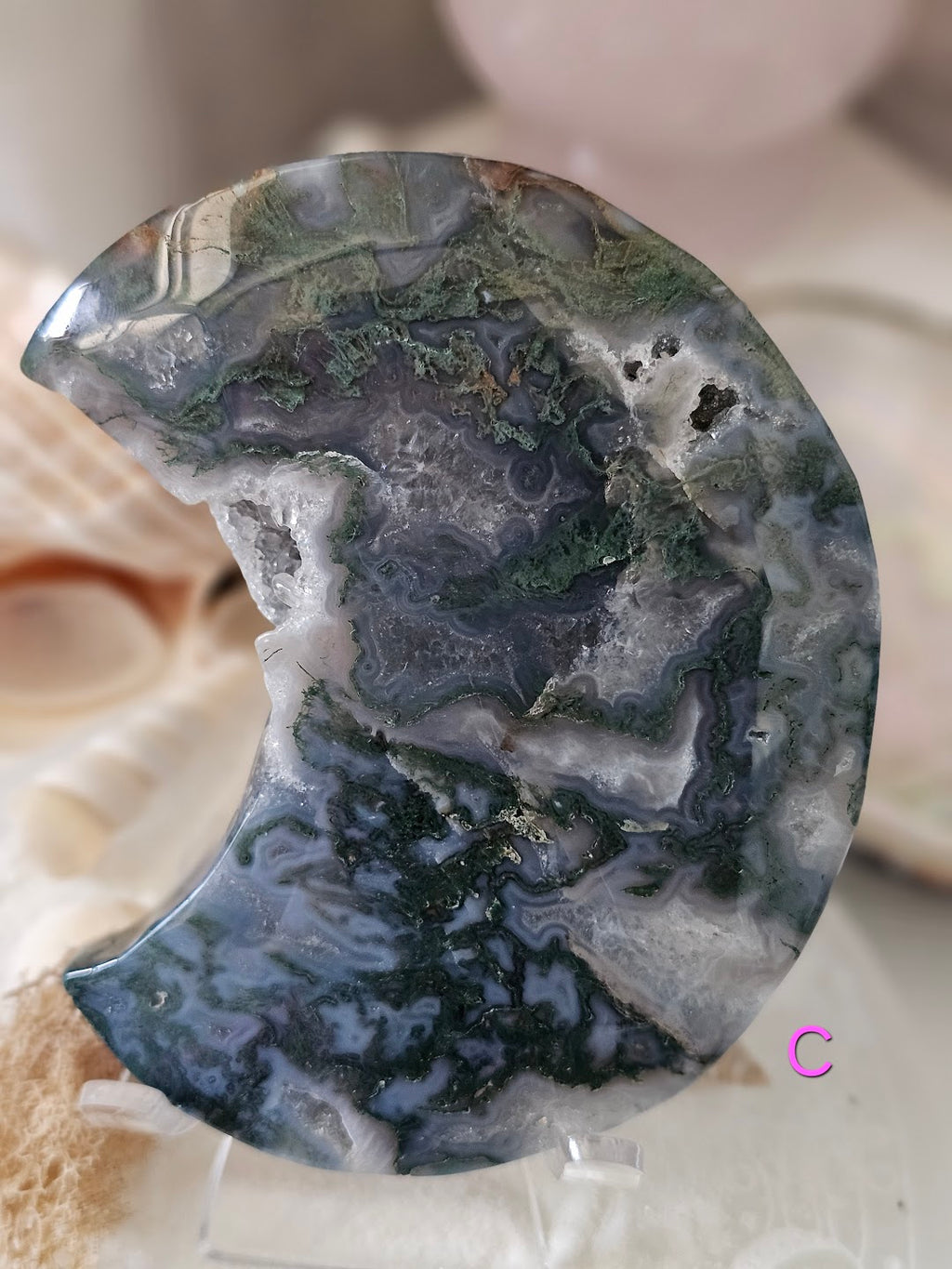 Moss Agate Large Moon