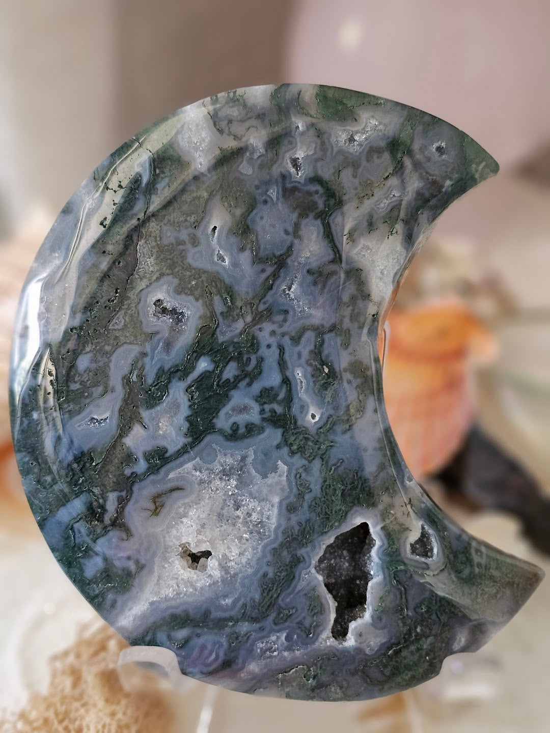 Moss Agate Large Moon