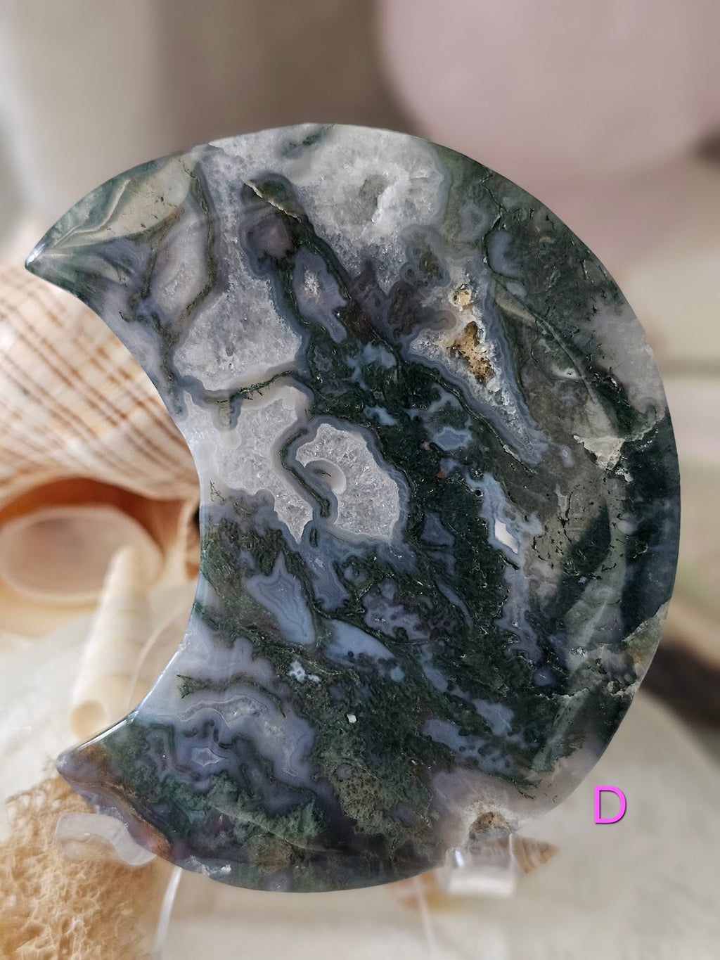 Moss Agate Large Moon