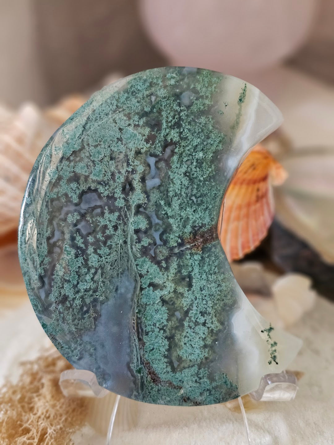 Moss Agate Large Moon