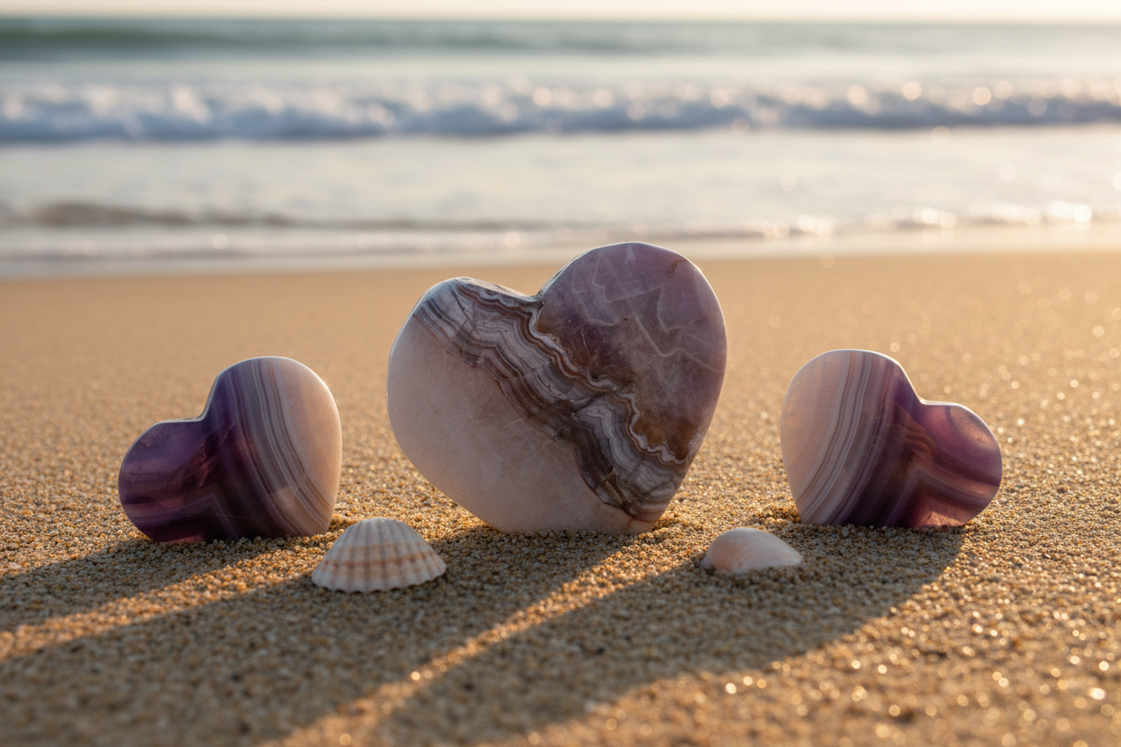 Amethyst Agate Hearts Beach Hero